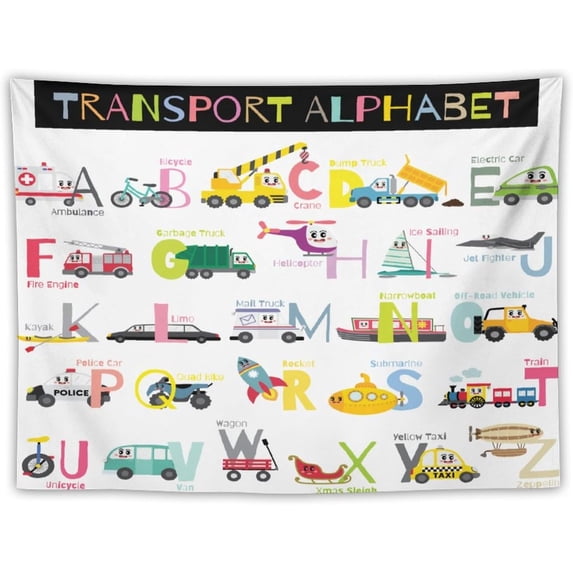 Cartoon ABC Alphabet Tapestry for Kids Boys Girls, Cute Car Plane Funny ...
