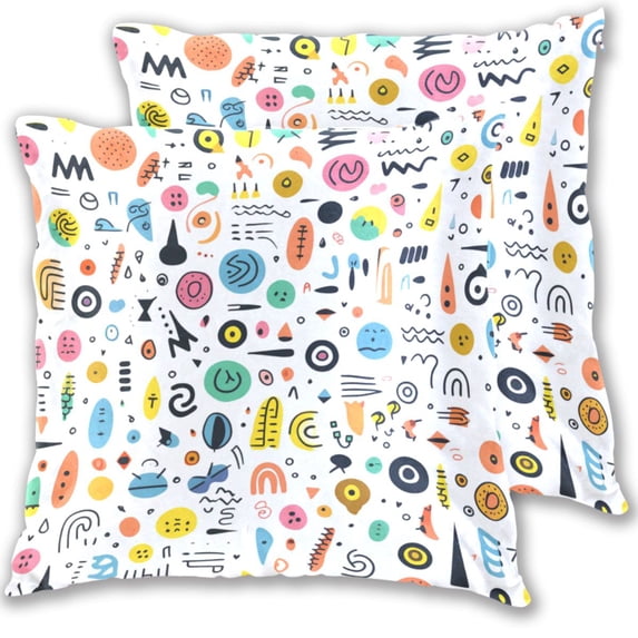 Cartoon Abstract Punctuations Hand Drawn Throw Pillow Covers Pillowcases 16 x 16 Inch Home Decor 2 Packs for Bedroom Sofa