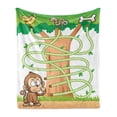 thumbnail image 1 of Cartoon Activity Soft Flannel Fleece Blanket, Curious Monkey Trying to Reach the Banana Maze Design Pathway Funky Forest, Cozy Plush for Indoor and Outdoor Use, 70" x 90", Multicolor, by Ambesonne, 1 of 5