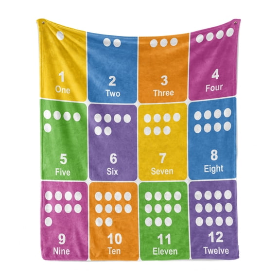 Cartoon Activity Soft Flannel Fleece Blanket, Learning the Numbers Themed Educational Design Colorful Preschool Pattern, Cozy Plush for Indoor and Outdoor Use, 70" x 90", Multicolor, by Ambesonne