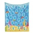 thumbnail image 1 of Cartoon Activity Soft Flannel Fleece Blanket, Letters of the Alphabet in Bubbles Under the Sea Educational Illustration, Cozy Plush for Indoor and Outdoor Use, 50" x 70", Multicolor, by Ambesonne, 1 of 5