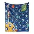 thumbnail image 1 of Cartoon Activity Soft Flannel Fleece Blanket, Random Letters of the Alphabet in the Outer Space with Planets and Stars, Cozy Plush for Indoor and Outdoor Use, 50" x 70", Multicolor, by Ambesonne, 1 of 5