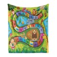 thumbnail image 1 of Cartoon Activity Soft Flannel Fleece Throw Blanket, Day in Zoo Themed Childrennd Exoticnimals GorillLion, Cozy Plush for Indoor and Outdoor Use, 60" x 80", Multicolor, by Ambesonne, 1 of 5
