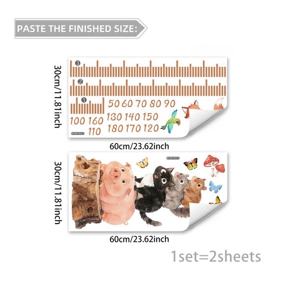 Cartoon Adorable Animal Height Chart Wall Sticker Self-Apply PVC Decals