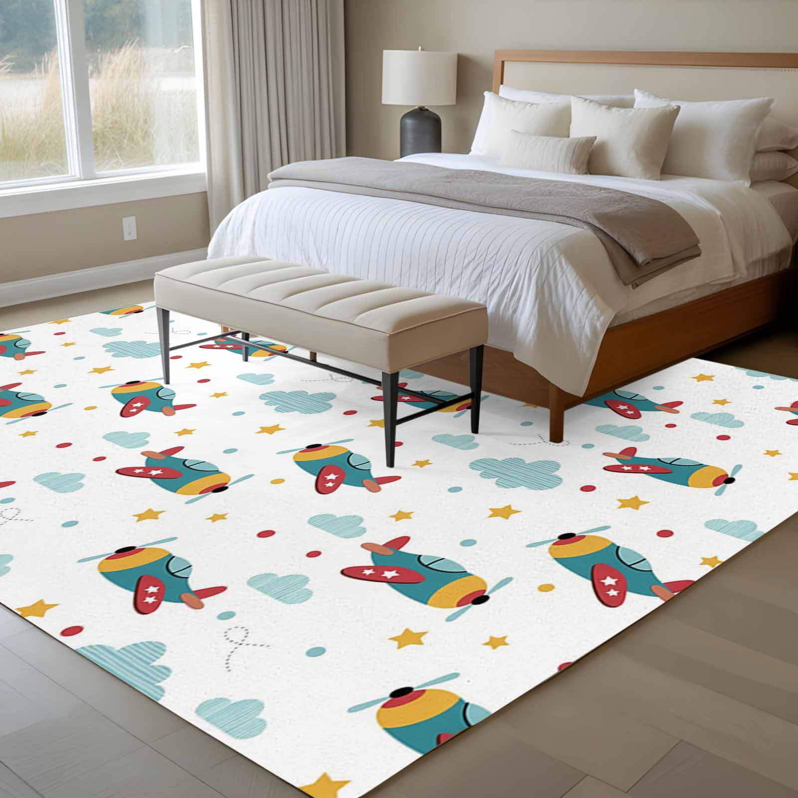 Cartoon Aircraft 6x9 Rug for Dining Room Table and Chair Setup, Blue ...