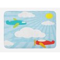 thumbnail image 1 of Cartoon Airplane Bath Mat, Retro Style Pattern with Aeroplanes Sunshine and White Clouds, Plush Bathroom Decor Mat with Non Slip Backing, 29.5" X 17.5", Multicolor, by Ambesonne, 1 of 2