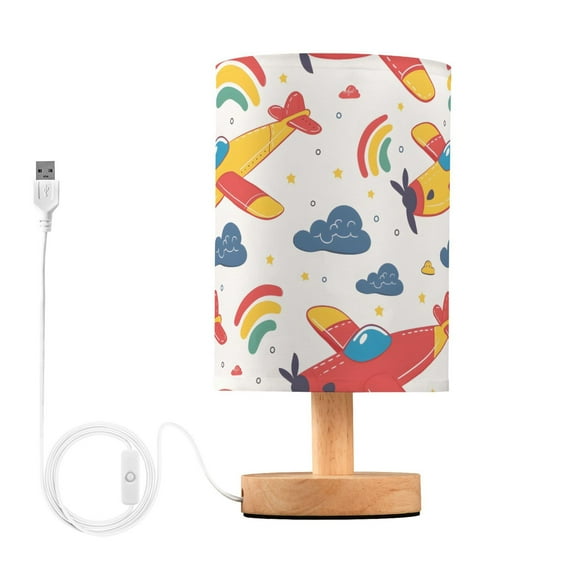 Cartoon Airplane Bedside Desk Lamp LED Table Nightstand Lamps Warm Light Fabric Lampshade for Home Bedroom Office Living Room Decor