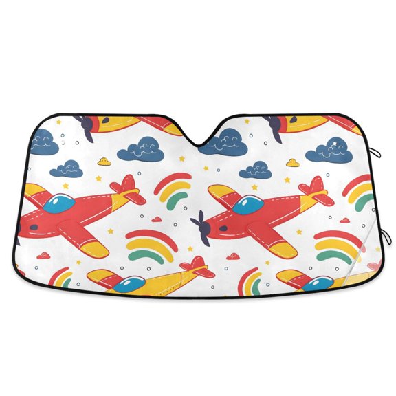 Cartoon Airplane Car Windshield Sun Shade Foldable Car Front Window Visor Heat and UV Protection 55x27.6