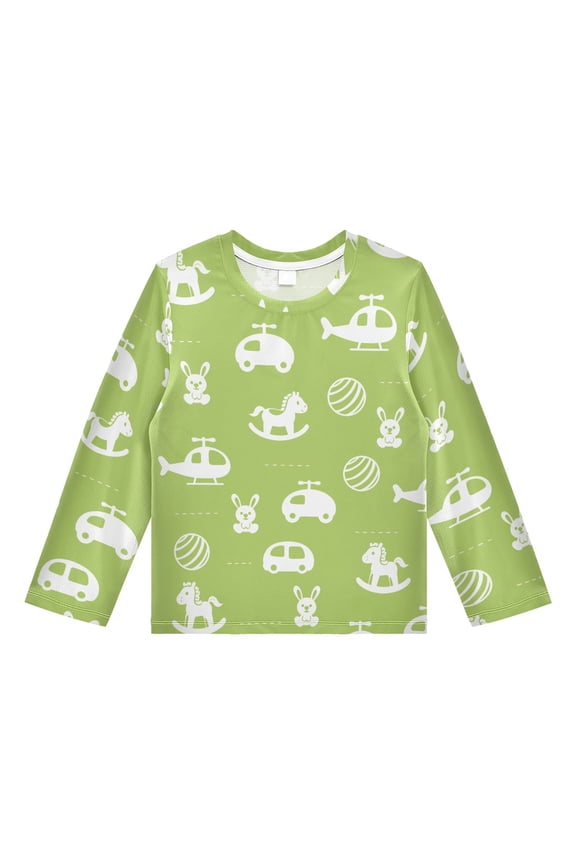 Cartoon Airplane Rabbit Pattern Boys' Rash Guard Shirts UPF 50 Plus Sun Protection Short Sleeve Swim Tees 11-12T