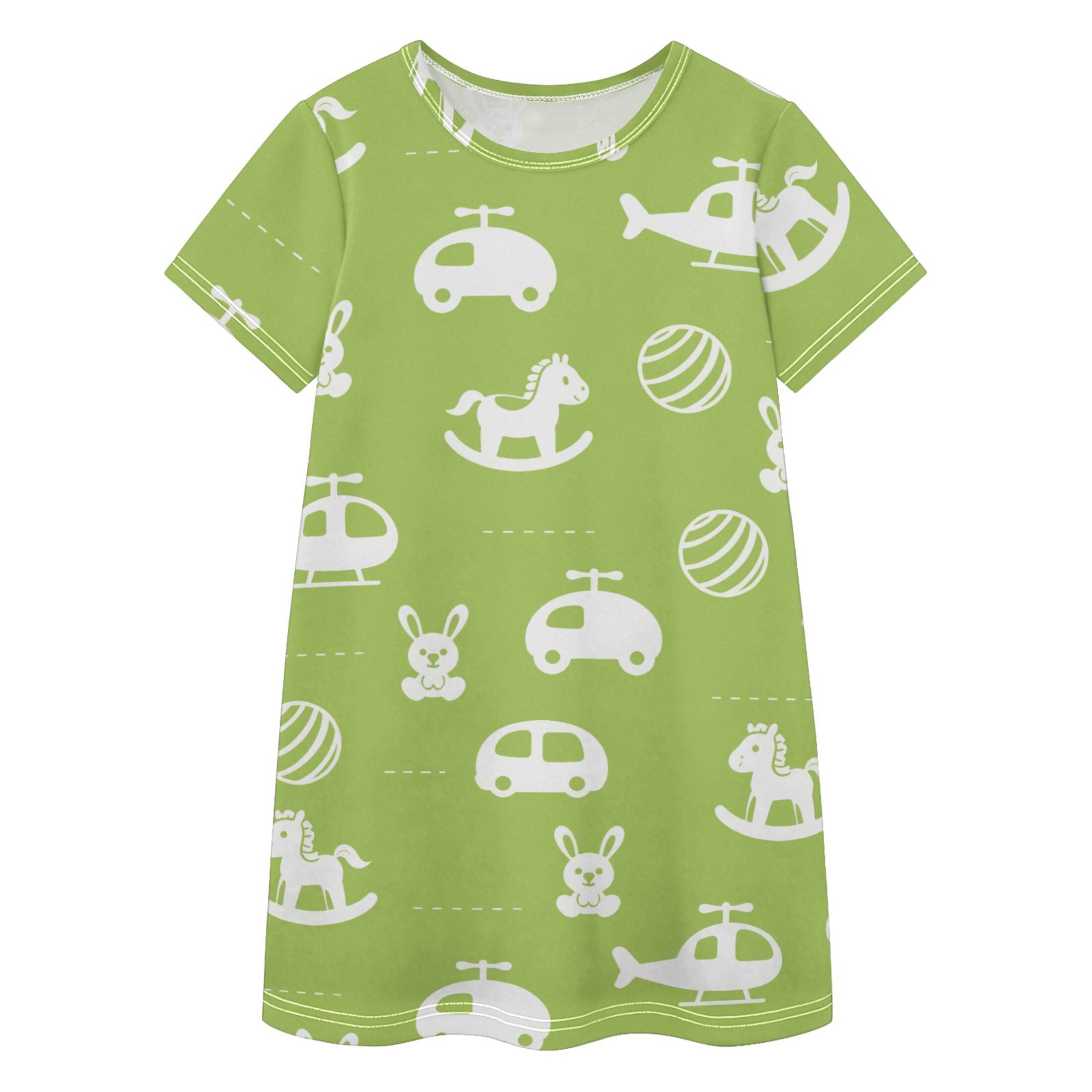 Cartoon Airplane Rabbit Pattern Girls' Casual Dresses Short Sleeve ...