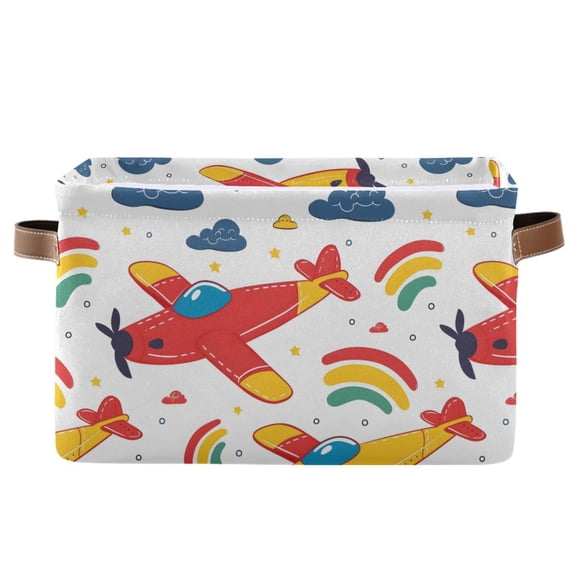 Cartoon Airplane Storage Bins with Handle Fabric Organizer Basket Foldable Box 1 Pack 14.2x10.2x8.3