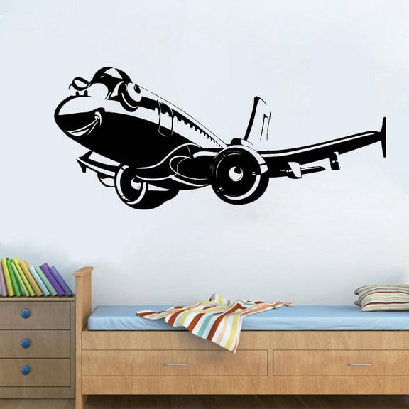 Cartoon Airplane Wall Sticker Aircraft Air Plane Vinyl Decal Home Garage Kids Room Interior Decoration Waterproof Art Murals 98x43cm