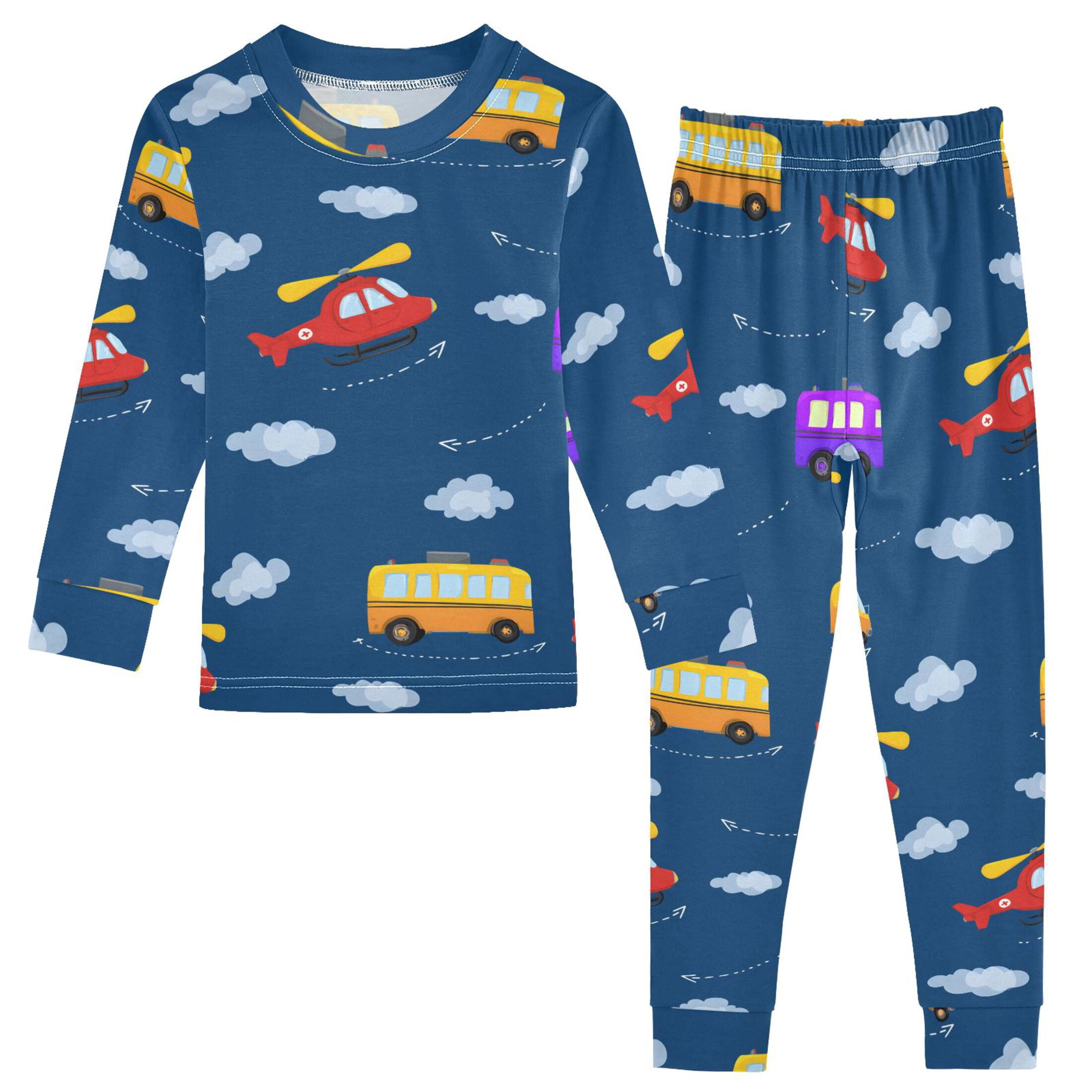Cartoon Airplane and Car Pattern Cotton Pajamas 2 Piece Set Sleepwear ...