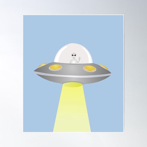 Cartoon Alien In Flying Saucer Poster Wall Art, Modern Wall Decor For Living Room Bedroom, 16x24 UNFRAMED