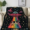 thumbnail image 1 of Cartoon Alien UFO Pattern Print Flannel Throw Blanket, 1 of 6