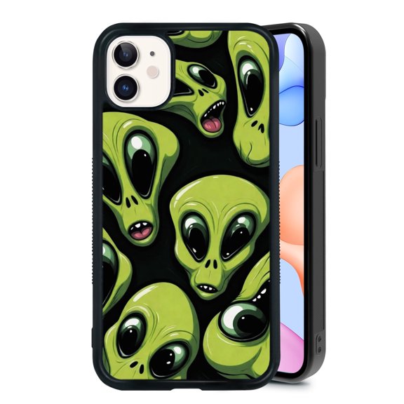 Cartoon Aliens Fantasy for iPhone 11 Pro Case, Cute Aesthetic Star Universe Shock-Absorbent Protective,Black