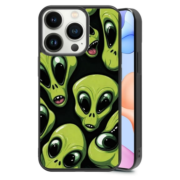 Cartoon Aliens Fantasy for iPhone 13 Pro Max Case, Cute Aesthetic Star Universe Shock-Absorbent Protective,Black