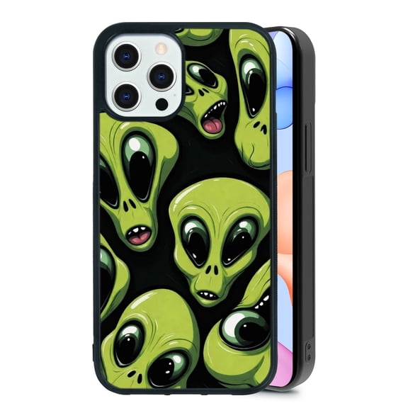 Cartoon Aliens Fantasy for iPhone 16 Plus Case, Cute Aesthetic Star Universe Shock-Absorbent Protective,Black