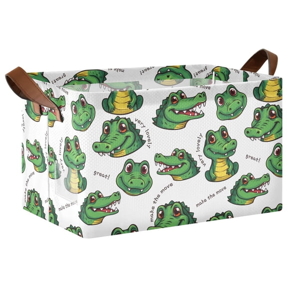 Cartoon Alligator Pattern Collapsible Storage Bin Open Home Shelf Basket Water-Resistant Iron Frame Large