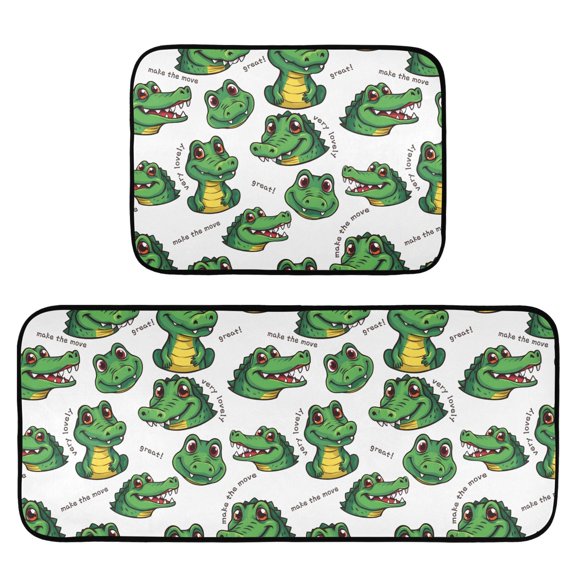 Cartoon Alligator Pattern Kitchen Mat 2 Piece Non Slip Absorbent carpet Floor Mat 19.7x27.6in+19.7x47.2in