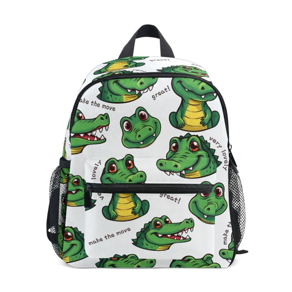 Cartoon Alligator Pattern Mini Backpack Cute Small Backpack with Chest Strap and Whistle Ages 3-8