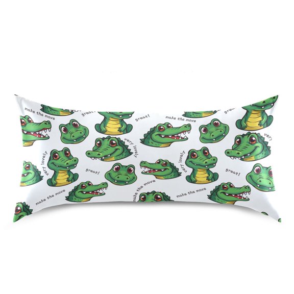 Cartoon Alligator Pattern Pillow Case Queen Size Silky Satin Pillow Cover for Bedroom 20x30 Inch
