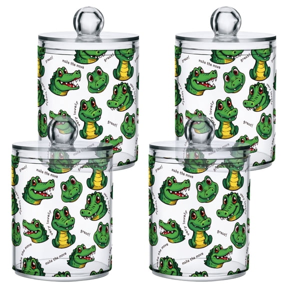 Cartoon Alligator Pattern Plastic Storage Jar 4 Pack Clear Translucent Canisters Dustproof Lid