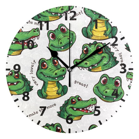 Cartoon Alligator Pattern Wall Clock 10in Round Artistic Oil Painting Home Decor Desk Table Clock