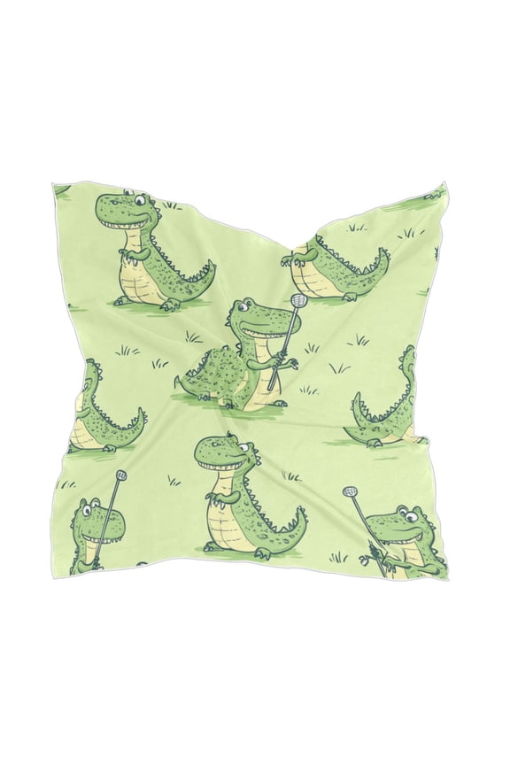 Cartoon Alligators Playing Golf Women's Fashion Soft Scarf Square Satin Head Scarf Neck Scarf Head Hair Wraps