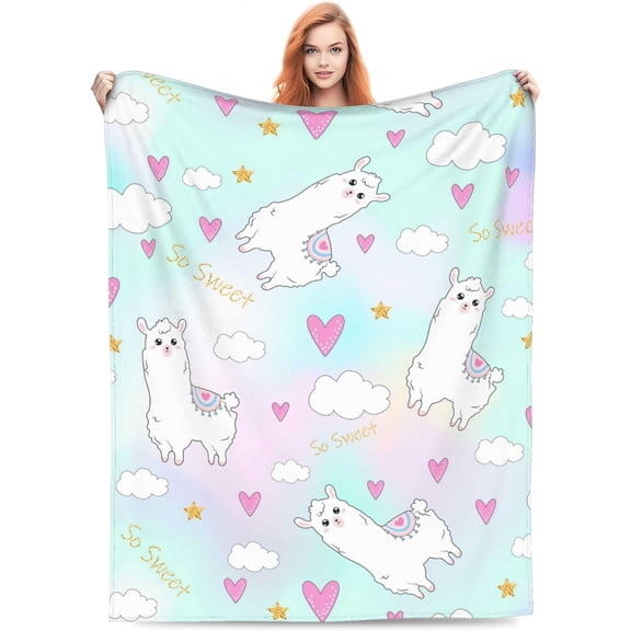 Cartoon Alpaca Blanket, Cute Kawaii Llama Throw Blankets, Soft Warm Lightweight Cozy Colorful Throws, Gifts for Kids Girls Women, for Living Room Bedding Couch Decor 50x60in