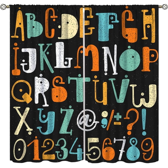 Cartoon Alphabet Blackout Curtains for Kids Room Colorful Grunge Style Letters and Numbers Set Funny Education Learning for Nursery Children Toddler Rod Pocket Window Treatment 21x54in,2 Panel Set