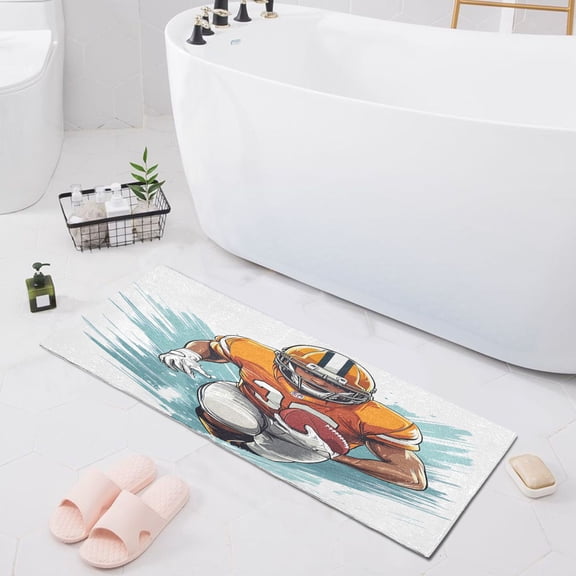 Cartoon American Football Player Bath Mat 39x20 Non-Slip Bathroom Rugs Absorbent Soft Plush Quick Dry for Tub Shower Kitchen Home Decor