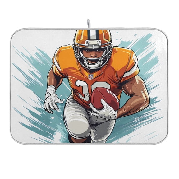 Cartoon American Football Player Dish Drying Mat 16x18 Absorbent Microfiber Draining Rack Pad for Kitchen Counter Sink