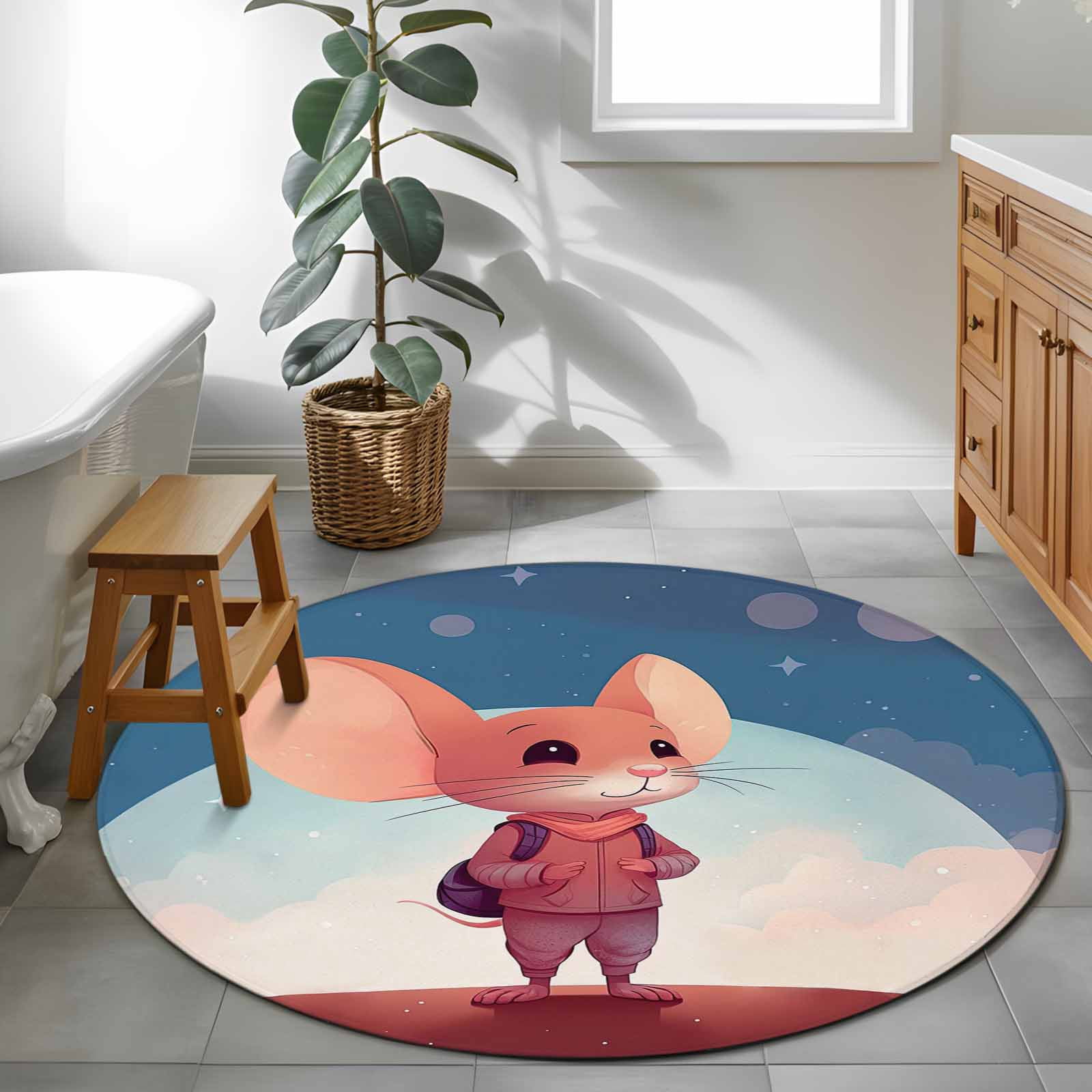 Cartoon Animal 4ft Round Rug for Cozy Reading Nook Home Office Chair ...