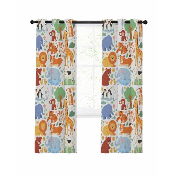 Cartoon Animal Blackout Curtains 63 Inch Length Tiger Lion Elephant Penguins Thermal Insulated Window Curtain Window Drapes 2 Panels for Bedroom Living Room 42"Wx63"L
