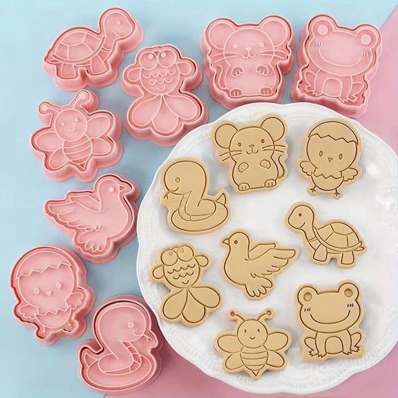 Cartoon Animal Cookie Cutters Set of 8  Fun Baking Shapes for Kids, Frog Goldfish Turtle Bee Polypropylene Cutters for Creative Cooking & DIY Decorating