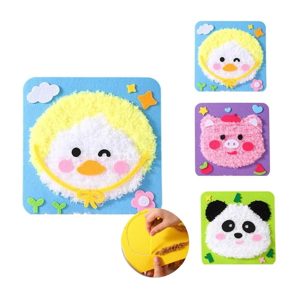 Cartoon Animal Craft Sewing Kit,DIY Embroidery Set,Beginners Sewing Craft Kit,Easy to Do Felt Yarn Board Projects for Home,(3PCS-Duck/Pig/Panda)