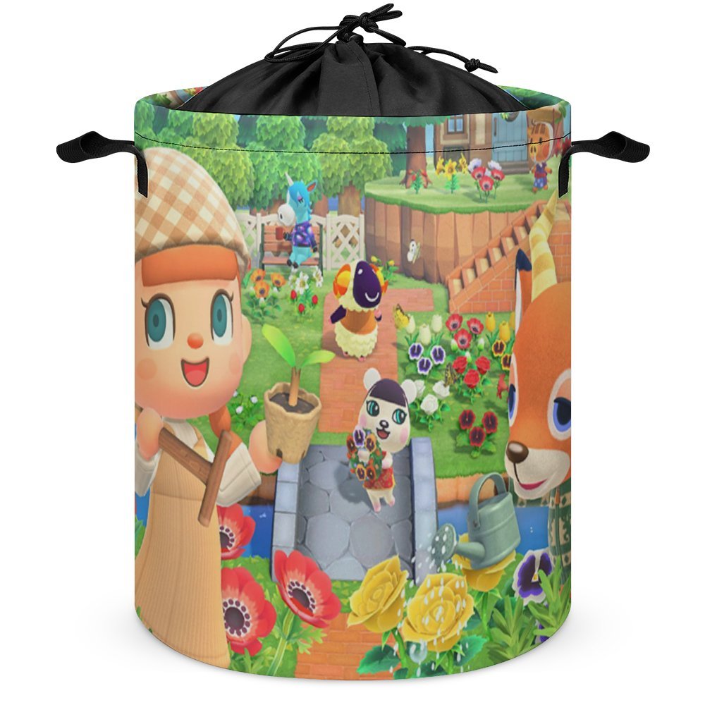 Cartoon Animal Crossing New Horizons Laundry Hamper Foldable Circular