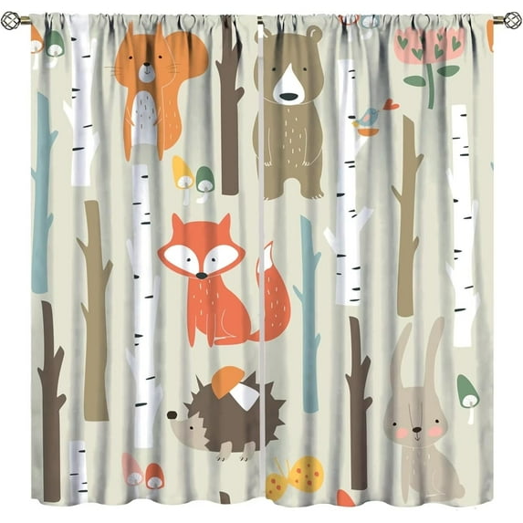 Cartoon Animal Curtains Boys/Girls Kids Bedroom Cartoon Bunny Bear Fox Animal Forest Printed Room Darkening Rod Pocket Curtains for Livingroom/Office 2 Panels 84x84in