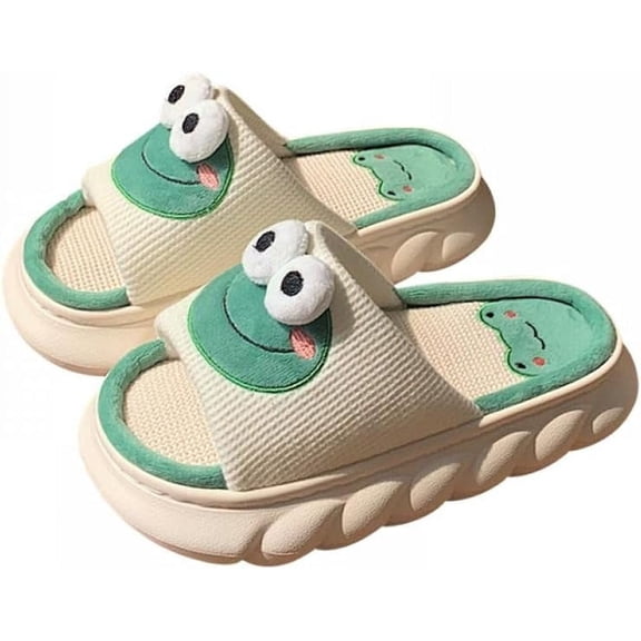 Cartoon Animal Cute Frog Slippers, Womens Four Seasons Home Linen Slippers
