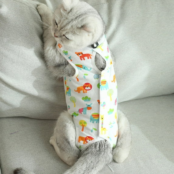 Cartoon Animal Dog Recovery Suit Onesie After Pet Spayed Neutered Shirt For Female Male Dogs Cats Postoperative Snuggly Vest For Abdominal Wounds Weaning Anti Licking Vest Pet Vest L