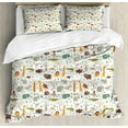 thumbnail image 1 of Cartoon Animal Duvet Cover Set King Size, Grunge African Savannah Fauna Childhood Theme Safari Funny Wildlife Pattern, Decorative 3 Piece Bedding Set with 2 Pillow Shams, Multicolor, by Ambesonne, 1 of 3