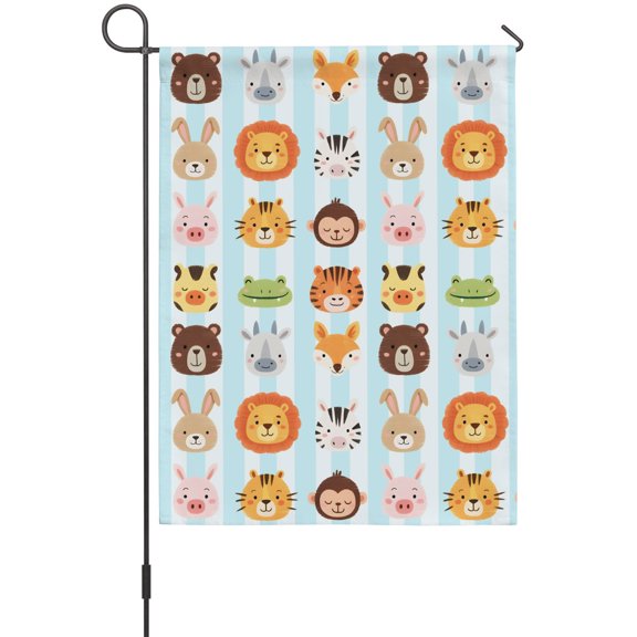 Cartoon Animal Garden Flags For Outdoor, Lion Tiger Monkey Zebra Rabbit Blue Strip Small Double Side Yard Flags Weather Proof Garden Decor for Lawn Outside Holiday 12 x 18 Inches