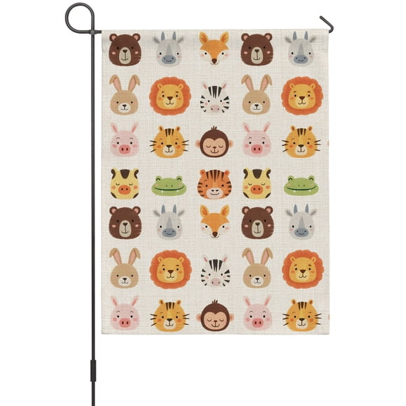 Cartoon Animal Garden Flags For Outdoor, Lion Tiger Monkey Zebra Rabbit Linen Small Double Side Yard Flags Weather Proof Garden Decor for Lawn Outside Holiday 12 x 18 Inches