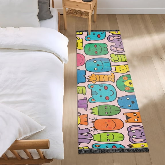 Cartoon Animal Head Runner Area Rug 2x6 Soft Non-Slip Washable Bedside Carpet for Hallway Bedroom Living Room Home Decor
