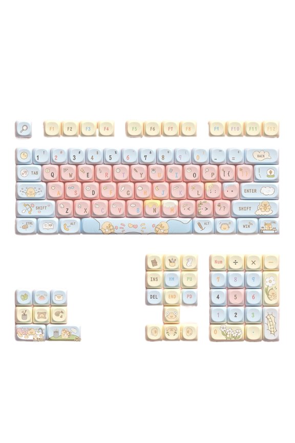 Cartoon Animal Keycap Thick PBT Heat Sublimated MCA Height 112keys Keycap Set for Mechanical Keyboard 68/75/84/98/104