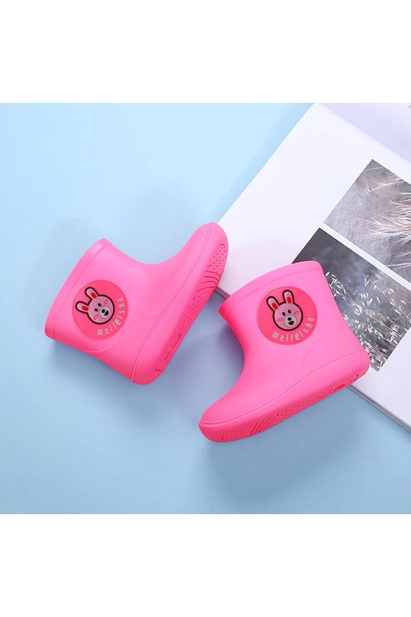 Cartoon Animal Kids Rain Boots for 1-6 Years, Waterproof Non- Rubber Toddler Wellies for Boys Girls, Cute Baby Shoes
