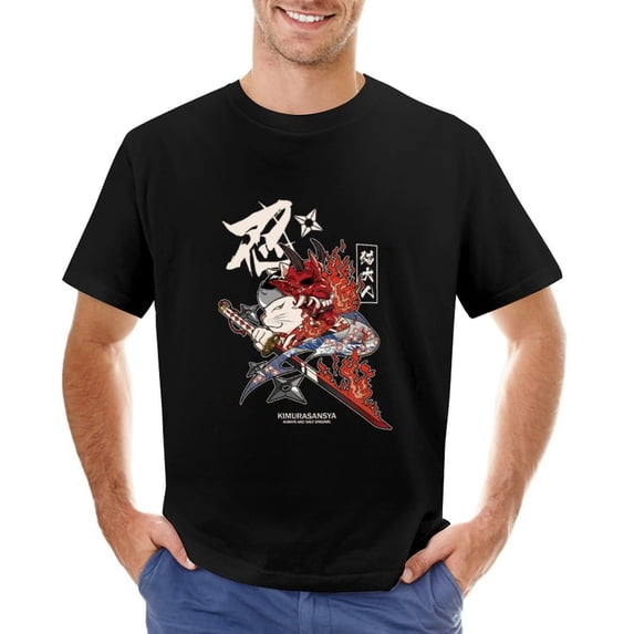 Cartoon Animal Men’s T-Shirt 100% Cotton Casual Short Sleeve Tops Gift Tee Black XL