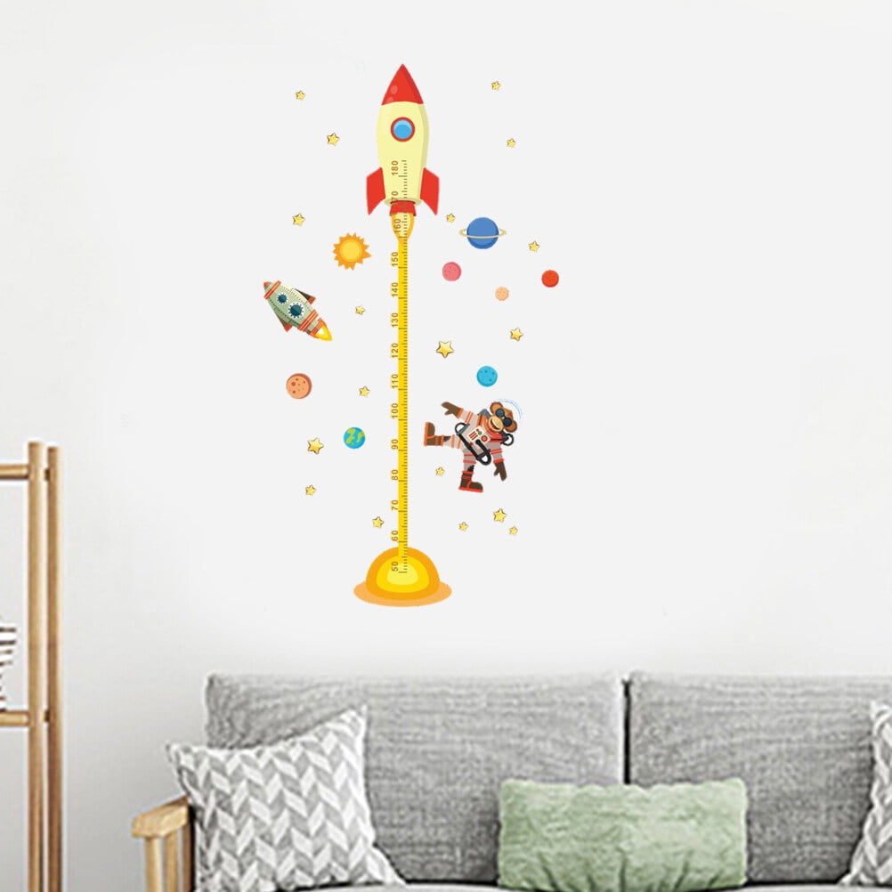 Cartoon Animal Outer Space Height Measure Wall Stickers Home Decor