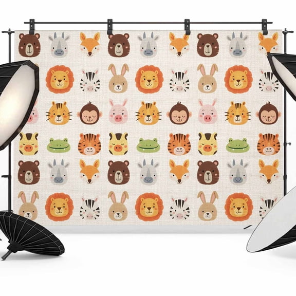 Cartoon Animal Pattern Backdrops for Photography, Lion Tiger Monkey Zebra Rabbit Linen Fabric Photo Background Sturdy Studio Props for Photo Studio, Video Recording, Booth & Photoshoot 7x5ft
